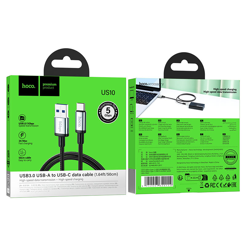 Cable USB-A to Type-C “US10” USB3.0.